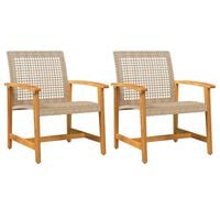 vidaXL Garden Chairs 2 pcs Beige Poly Rattan and Acacia Wood