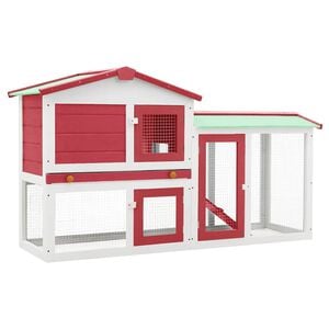 vidaXL Outdoor Large Rabbit Hutch Red and White 145x45x84 cm Wood