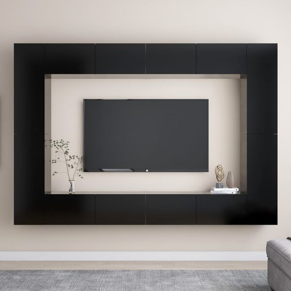 vidaXL 8 Piece TV Cabinet Set Black Engineered Wood