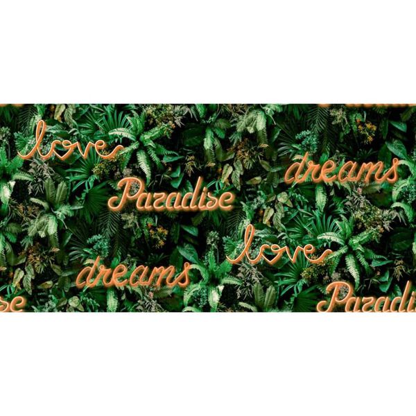 Noordwand Wallpaper Good Vibes Neon Letter with Plants Green and Orange