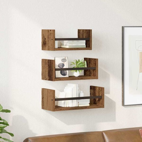 vidaXL Wall Shelf Set 3 pcs Old Wood 40 x 16 x 14 cm Engineered Wood