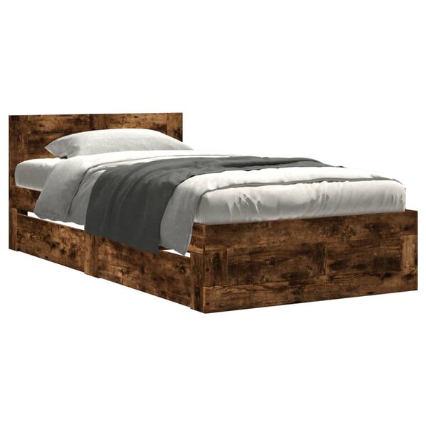 vidaXL Bed Frame with Headboard without Mattress Smoked Oak 90x200 cm