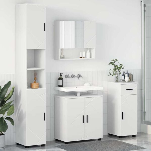 vidaXL Bathroom Furniture Set 4 pcs White Engineered wood & Metal