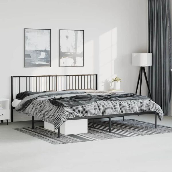 vidaXL Metal Bed Frame without Mattress with Headboard Black 193x203cm