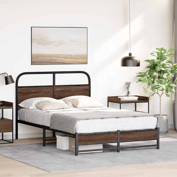 vidaXL Bed Frame without Mattress 120x190 cm Brown Oak Engineered Wood