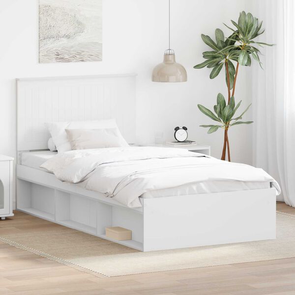 vidaXL Bed Frame with Headboard White 100 x 200 cm Solid Pine Wood