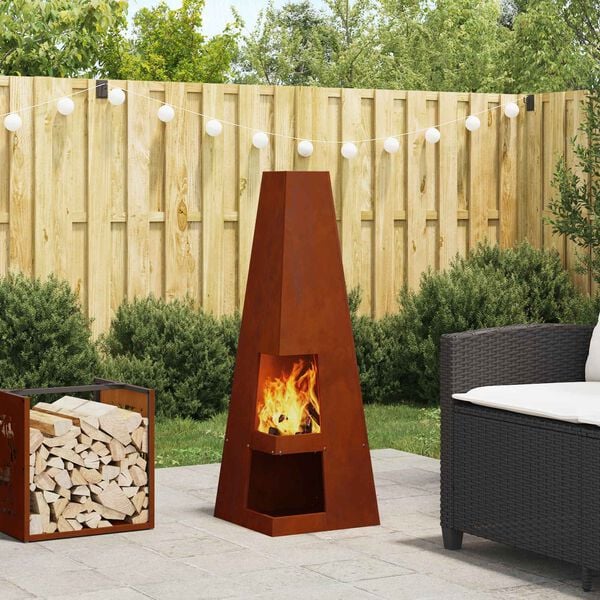 vidaXL Fire Pit Brown 35 x 35 x 100 cm Weather Steel