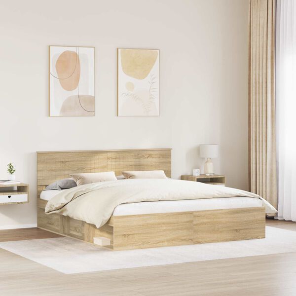 vidaXL Bed Frame with Headboard Sonoma 180 x 200 cm Solid Pine Wood
