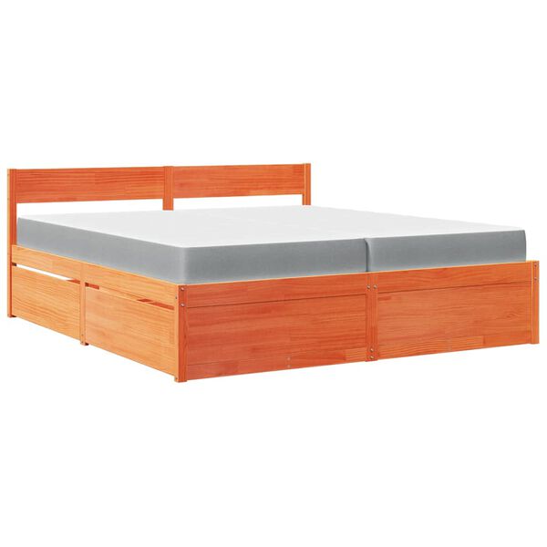 vidaXL Bed with Drawers and Mattress Wax Brown 200x200 cm Solid Wood Pine