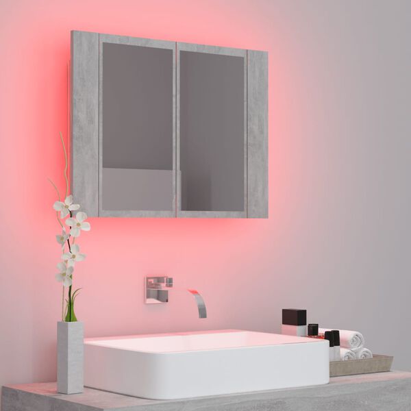 vidaXL LED Bathroom Mirror Cabinet Concrete Grey 60x12x45 cm Acrylic