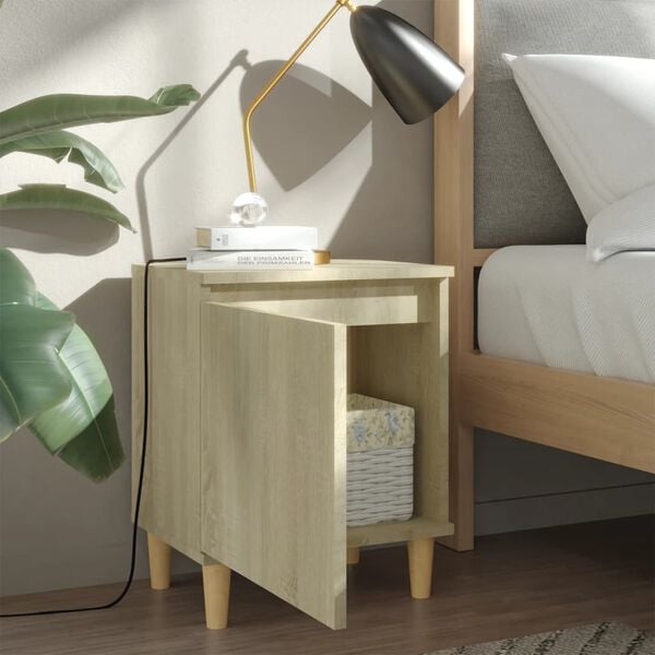 vidaXL Bed Cabinet with Solid Wood Legs Sonoma Oak 40x30x50 cm