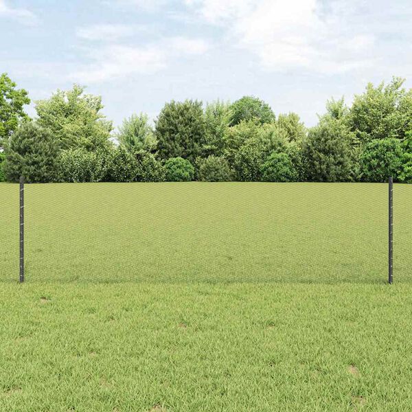 vidaXL Fence with Post Grey 0.6 x 25 m Steel and PVC