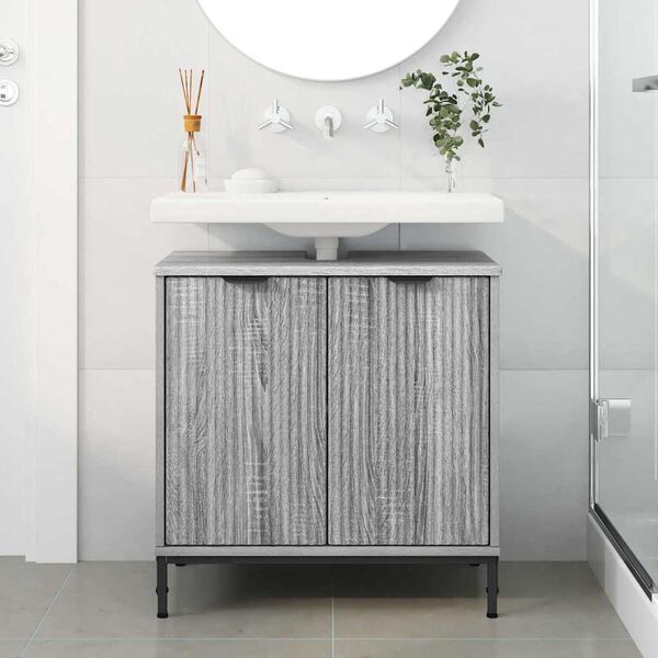 vidaXL Bathroom Sink Cabinet with Door Grey Sonoma 60.5 x 33.5 x 61 cm