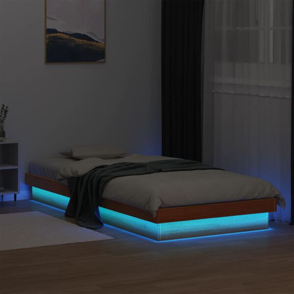 vidaXL LED Bed Frame without Mattress Wax Brown 100x200 cm Solid Wood