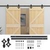 vidaXL Sliding Door 2 pcs Natural and Black Solid Pine Wood