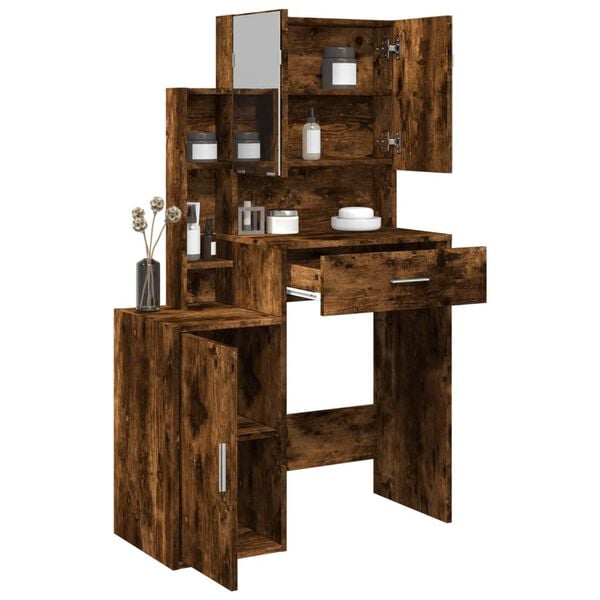 vidaXL Dressing Table with Cabinet Smoked Oak 80x35x132 cm