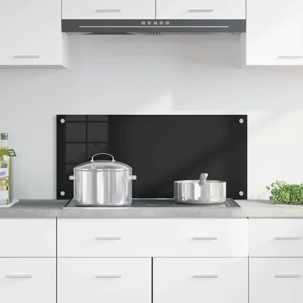 vidaXL Kitchen Backsplash Black 90 x 40 cm Tempered Glass