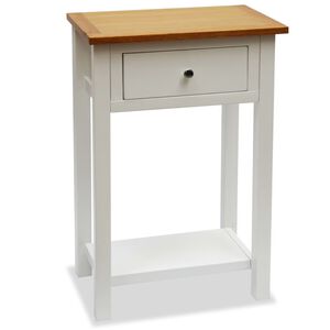 vidaXL End Table | White and Brown | Solid Oak Wood, Solid Pine Wood, MDF