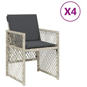 vidaXL Garden Chairs with Cushions 4 pcs Light Grey Poly Rattan