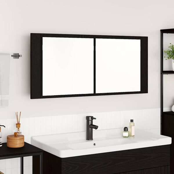 vidaXL LED Mirror Cabinet Black Oak 100 x 12 x 45 cm Engineered Wood