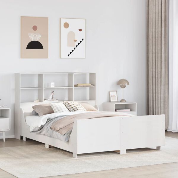 vidaXL Bookcase Bed without Mattress White 120x190 cm Small Double Solid Wood