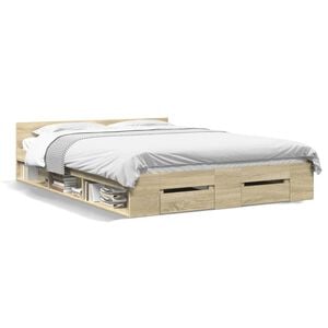 vidaXL Bed Frame with Drawers without Mattress Sonoma Oak 120x190 cm Small Double