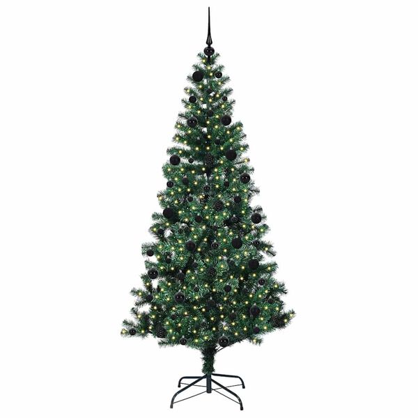 vidaXL Artificial Pre-lit Christmas Tree Green 210 cm PVC and Metal