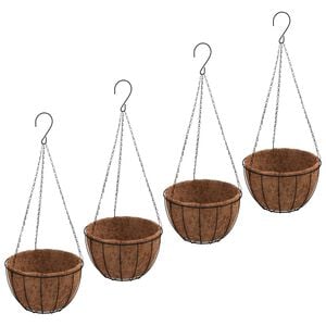 vidaXL Hanging Planters 4 pcs with Coco Liners Black &Oslash; 30x52 cm Steel