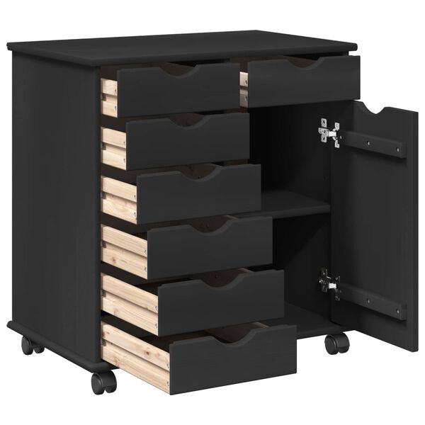vidaXL Rolling Cabinet Black 63.5 x 39 x 65.5 cm Solid Pine Wood