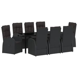 vidaXL Garden Dining Set with Cushion 9 pcs Black Poly Rattan