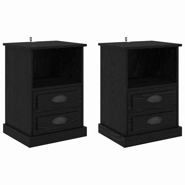 vidaXL Bedside Cabinet 2 pcs Black Oak 36 x 43 x 60 cm Engineered Wood