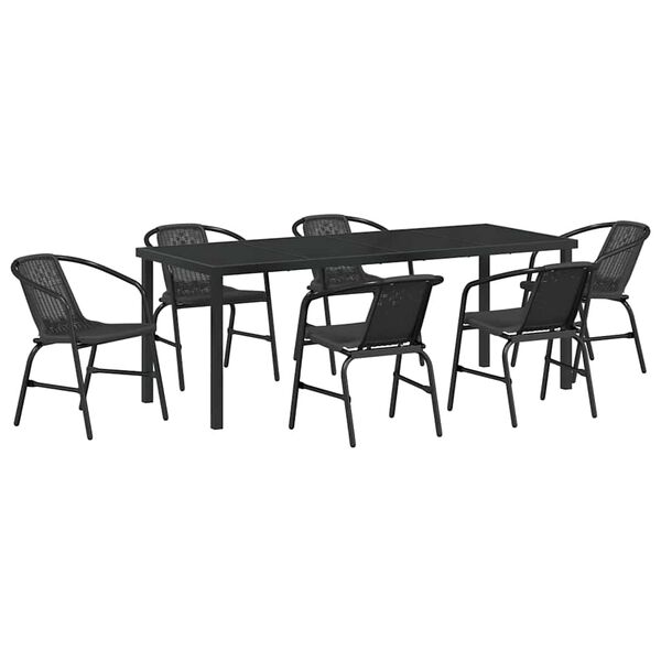 vidaXL Garden Dining Set 7 pcs Black Powder-Coated Steel