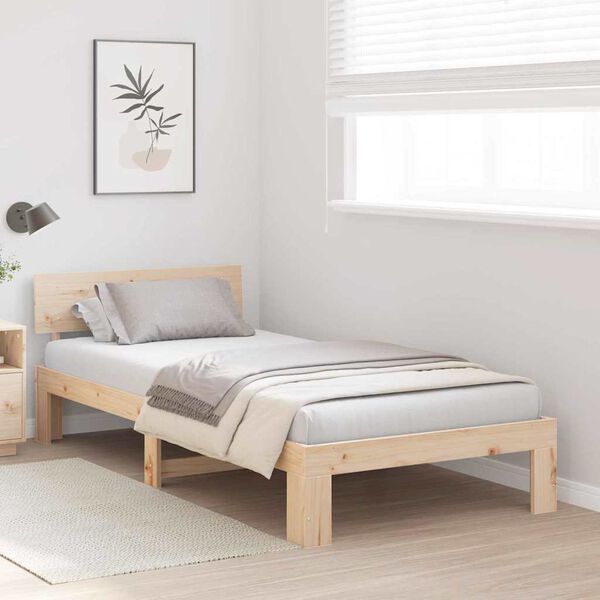 vidaXL Bed Frame with Headboard Natural 75 x 190 cm Solid Pine Wood