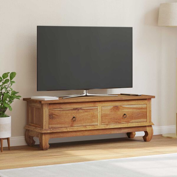 vidaXL TV Stand with Drawer Natural 110 x 35 x 40 cm Solid Teak Wood
