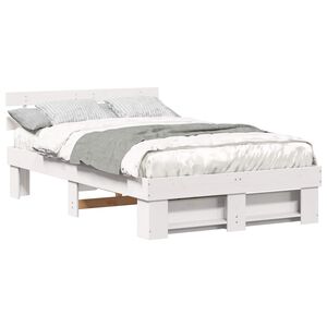 vidaXL Bed Frame with Headboard White 135 x 190 cm Solid Pine Wood