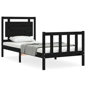 vidaXL Bed Frame without Mattress Black Small Single Solid Wood Pine