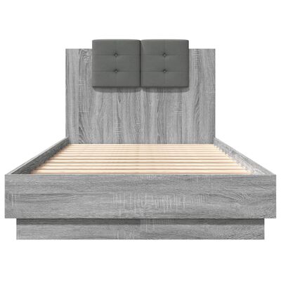 vidaXL Bed Frame with Headboard and LED Lights Grey Sonoma 90x190 cm Single