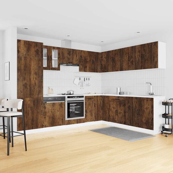 vidaXL 14 Piece Kitchen Cabinet Set Lucca Smoked Oak Engineered Wood