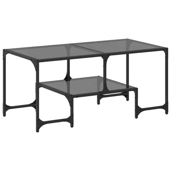 vidaXL Coffee Table with Black Glass Top 98.5x50x45 cm Steel
