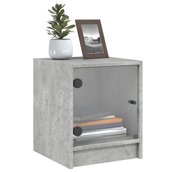 vidaXL Bedside Cabinet with Glass Door Concrete Grey 35x37x42 cm