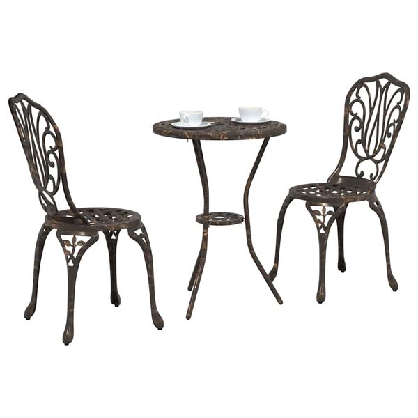 vidaXL Garden Bistro Set 3 pcs Bronze Aluminium