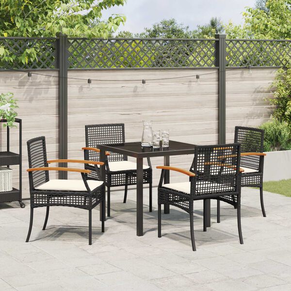 vidaXL Garden Dining Set 5 pcs Black Poly Rattan