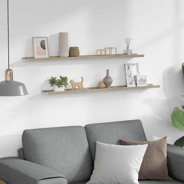 vidaXL Wall Shelves 2 pcs White and Sonoma Oak 100x9x3 cm