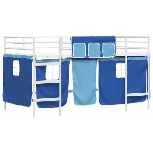 vidaXL Kids'Loft Bed Frame with Curtains White and Blue 107 x 201 cm