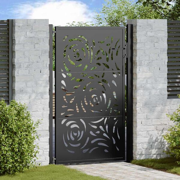 vidaXL Garden Gate Black 100x150 cm Steel Flame Design