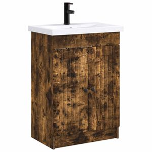 vidaXL Bathroom Furniture Set Smoked Oak 56 x 37.5 x 81 cm