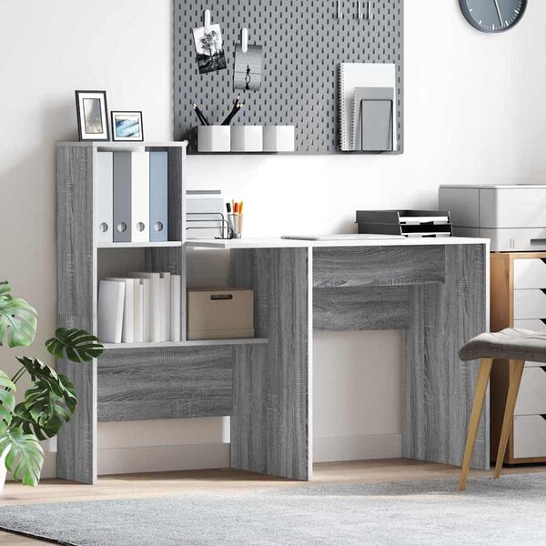 vidaXL Desk Grey Sonoma 131.5 x 50 x 106.5 cm Engineered Wood