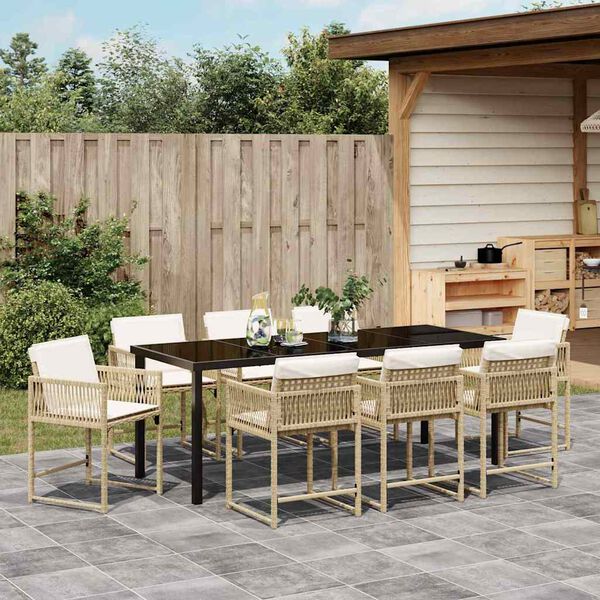 vidaXL Garden Dining Set 9 pcs Beige Poly Rattan
