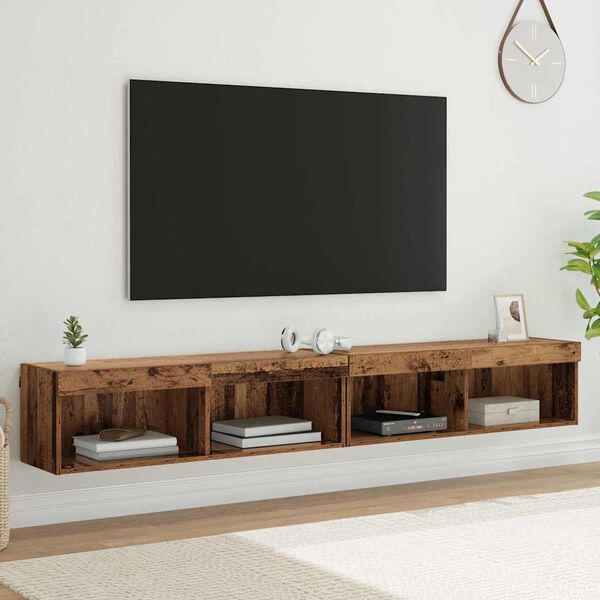 vidaXL TV Cabinet Set with LED Wall-mounted Old Wood Engineered Wood