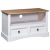 vidaXL TV Cabinet | White body and brown top | Solid Pine wood | TV Cabinet